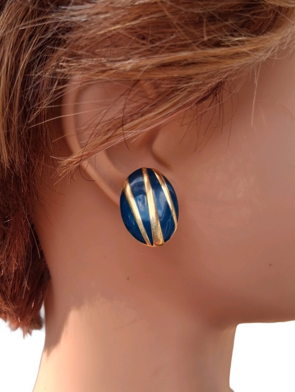 Vintage Monet Navy Blue Enamel Clip On Earrings